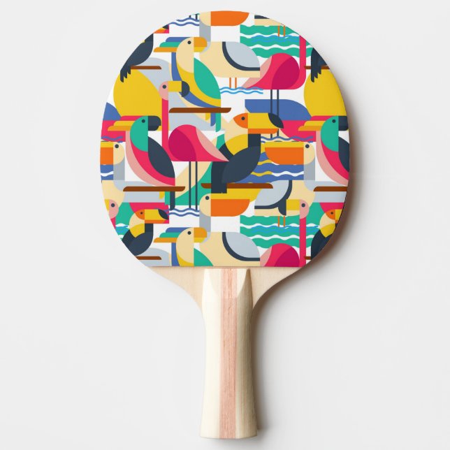 Geometric Tropical Birds Ping Pong Paddle (Front)