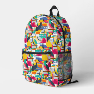 Geometric Tropical Birds Printed Backpack