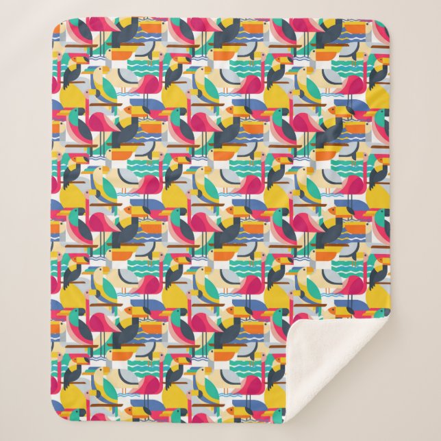 Geometric Tropical Birds Sherpa Blanket (Front)