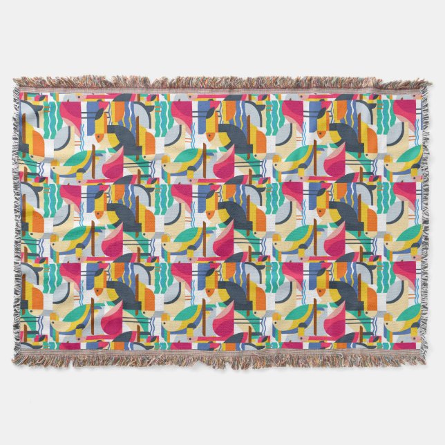 Geometric Tropical Birds Throw Blanket (Front)