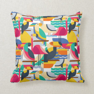 Geometric Tropical Birds Throw Pillow