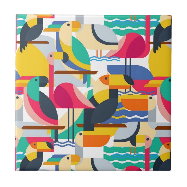 Geometric Tropical Birds Tile (Front)