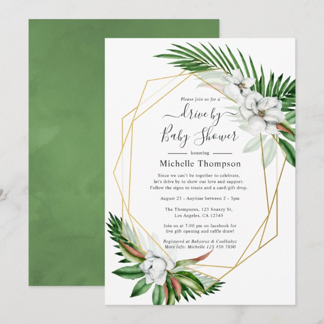 Geometric Tropical Floral Summer Drive By Shower Invitation (Front/Back)