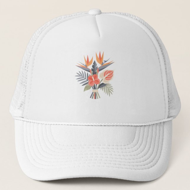 Geometric Tropical Flowers Modern Minimalist Art Trucker Hat (Front)