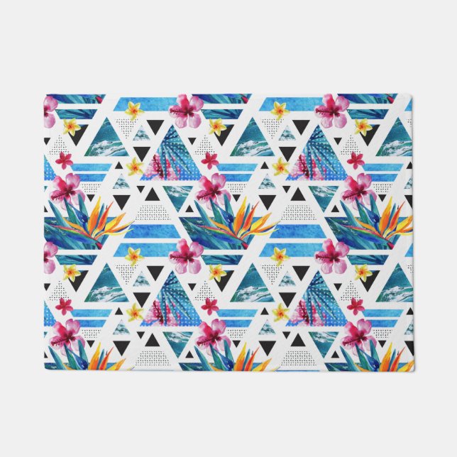 Geometric Tropical Flowers Pattern Doormat (Front)