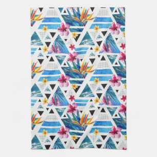 Geometric Tropical Flowers Pattern Kitchen Towel