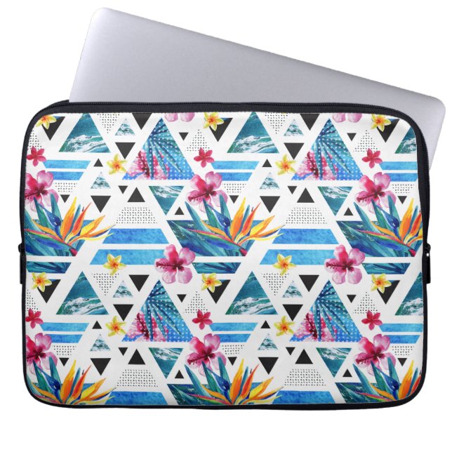 Geometric Tropical Flowers Pattern Laptop Sleeve (Front)