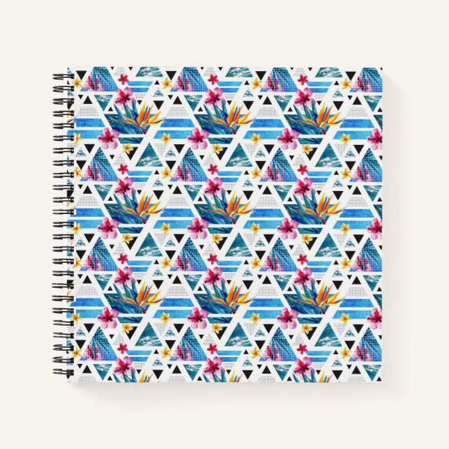 Geometric Tropical Flowers Pattern Notebook (Front)