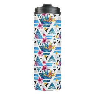 Geometric Tropical Flowers Pattern Thermal Tumbler