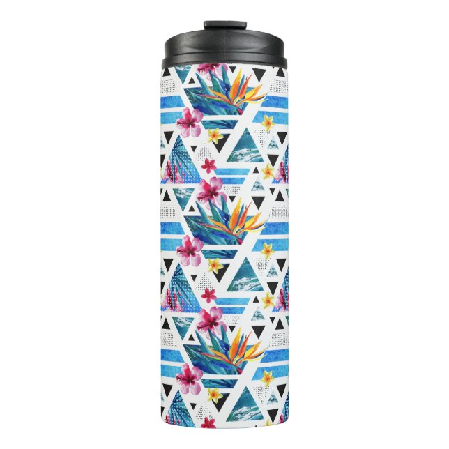 Geometric Tropical Flowers Pattern Thermal Tumbler (Front)