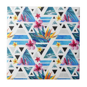 Geometric Tropical Flowers Pattern Tile