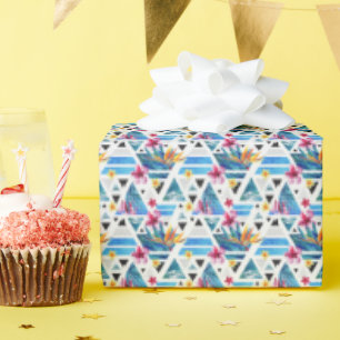 Geometric Tropical Flowers Pattern Wrapping Paper