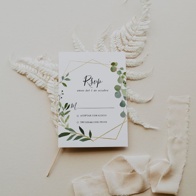 Geometric Tropical Green Leaves  Spanish RSVP Card (Creator Uploaded)