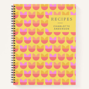 Geometric Tulip Flower Yellow Personalized Recipe Notebook