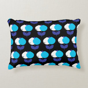 Geometric Tulips Blue and Black Accent Pillow