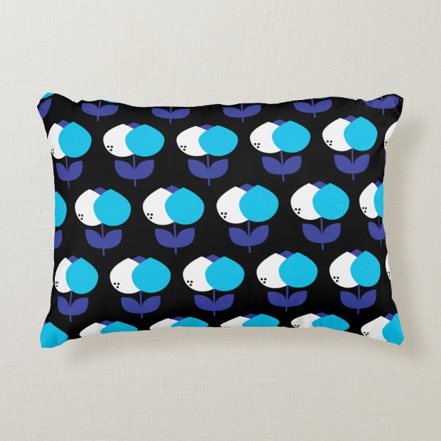Geometric Tulips Blue and Black Accent Pillow (Front)