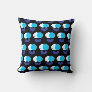 Geometric Tulips Blue and Black Throw Pillow