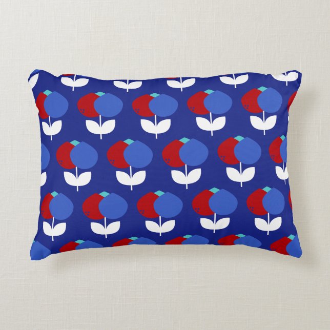 Geometric Tulips Red and Blue Accent Pillow (Front)