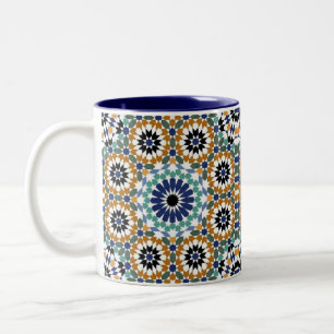 Geometric Turkish Blue and Brown design  Two-Tone Coffee Mug