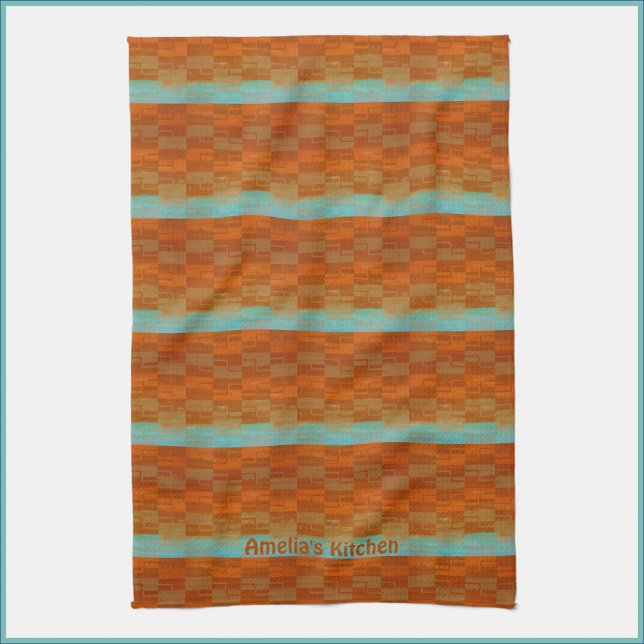 Geometric Turquoise and Orange Abstract   Kitchen Towel (Creator Uploaded)