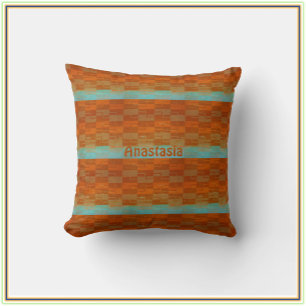 Geometric Turquoise and Orange Abstract Throw Pill Pillow