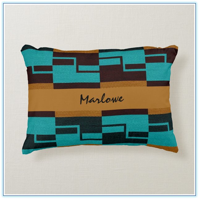Geometric Turquoise Black and Brown Accent Pillow (Creator Uploaded)
