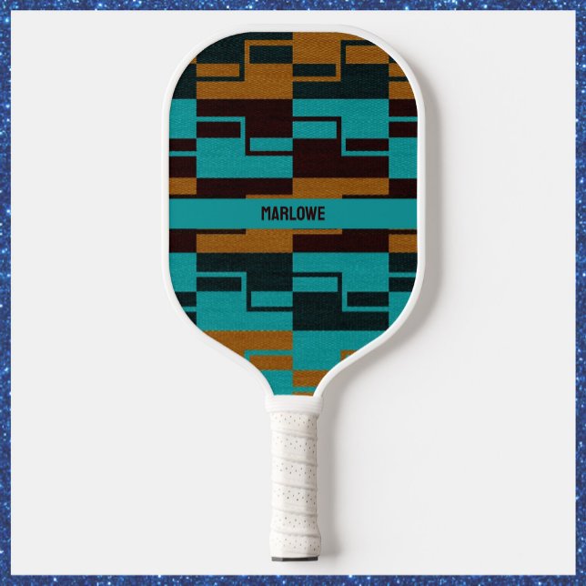Geometric Turquoise Black and Brown Pickleball Paddle (Creator Uploaded)