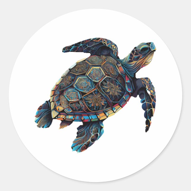 Geometric Turtle Colourful Abstract Rainbow Classic Round Sticker (Front)