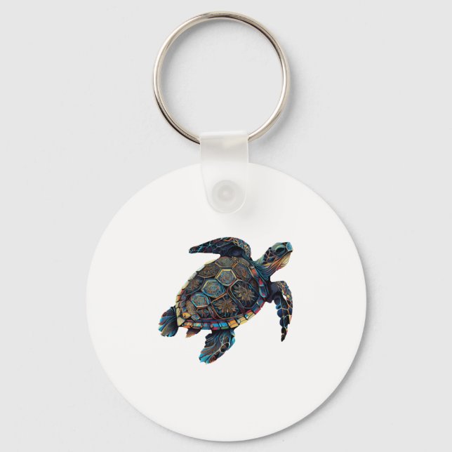 Geometric Turtle Colourful Abstract Rainbow Keychain (Front)