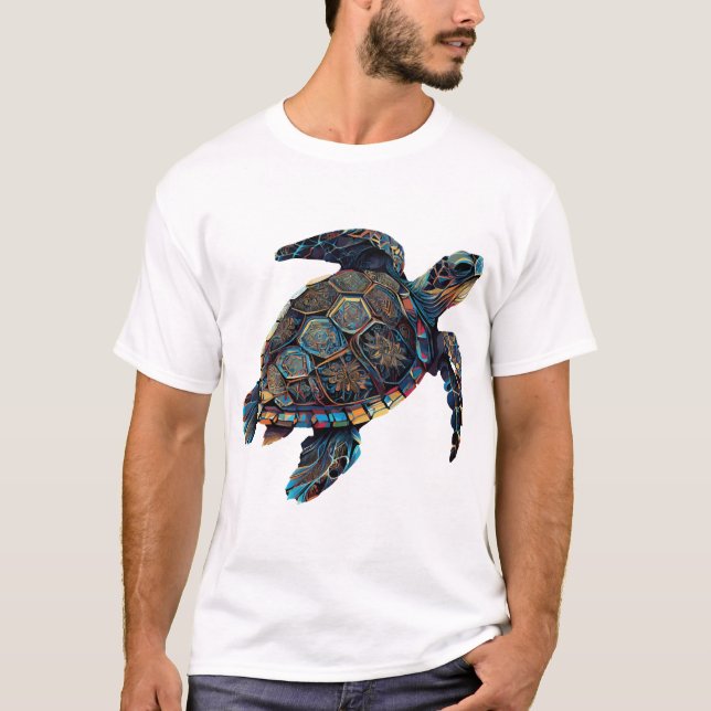 Geometric Turtle Colourful Abstract Rainbow T-Shirt (Front)