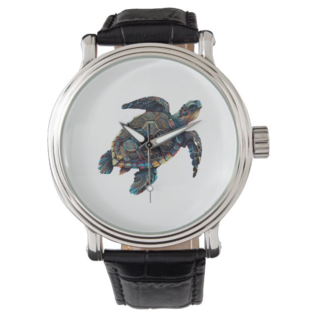 Geometric Turtle Colourful Abstract Rainbow Watch (Front)