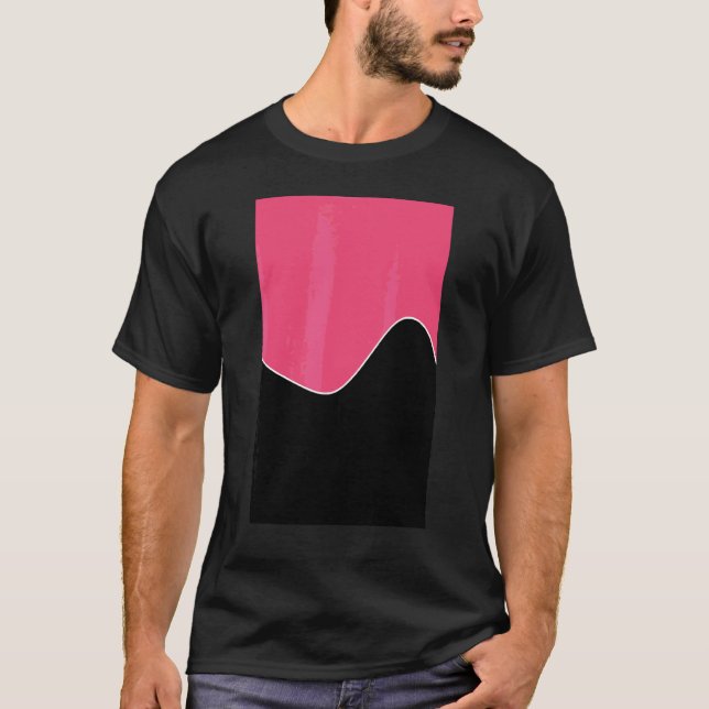 Geometric Two Tone Wave Pattern Dark Pink And Blac T-Shirt (Front)