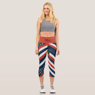 Geometric USA Flag Pattern Modern Women's Capri Leggings