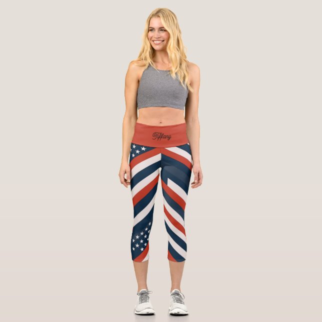 Geometric USA Flag Pattern | Modern Women's Capri Leggings (Front)