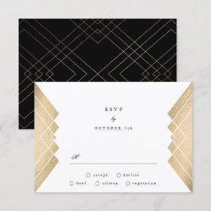 Geometric Vintage Black Gold Gatsby Wedding RSVP Card