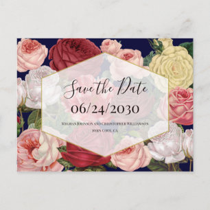 Geometric Vintage Floral Wedding Save the Date Postcard