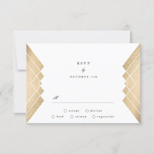 Geometric Vintage Grey Gold Gatsby Wedding RSVP Card