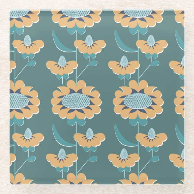 Geometric Vintage: Textile Nautical Motif Glass Coaster (Front)