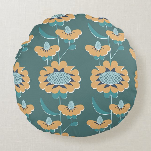 Geometric Vintage: Textile Nautical Motif Round Pillow (Front)