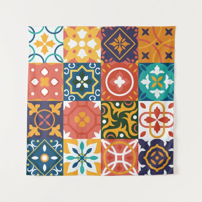 Geometric Vintage Tiles Ornate Pattern Tapestry (Front)