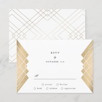 Geometric Vintage White Gold Gatsby Wedding RSVP