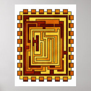 Geometric Warm Tone Maze Pattern Design Poster
