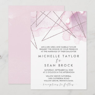 Geometric Watercolor   Blush Formal Wedding Invitation