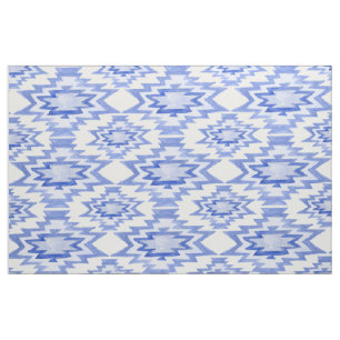 Geometric Watercolor Boho Blue Pattern Fabric
