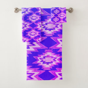 Geometric Watercolor Boho Blue Purple Pattern Bath Towel Set