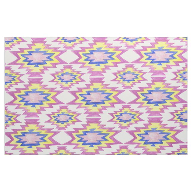 Geometric Watercolor Boho Yellow Pink Pattern Fabric (Yard)