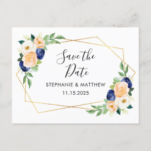 Geometric Watercolor Floral Wedding Save The Date Announcement Postcard