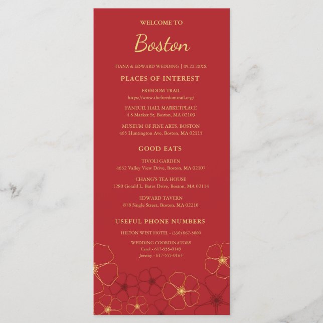 Geometric Watercolor Flower Wedding Timeline Card (Front)