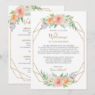 Geometric Watercolor Flower Wedding Welcome Note Invitation