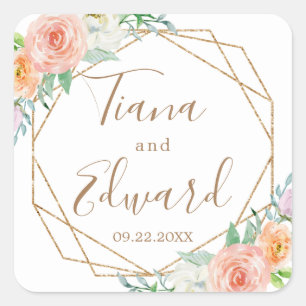 Geometric Watercolor Flowers Favour Sticker
